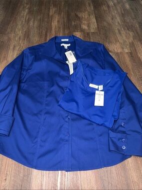 CHICO’S Lynette No Iron Shirt (3) & Microfiber Tank (2) Stratus Blue NWT